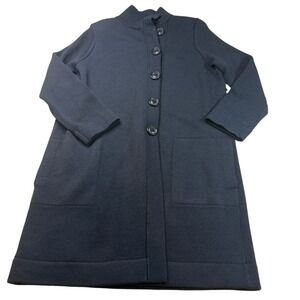 Barbara Wells Studio Black Knit Button Front Long Cardigan Jacket Women's Size L
